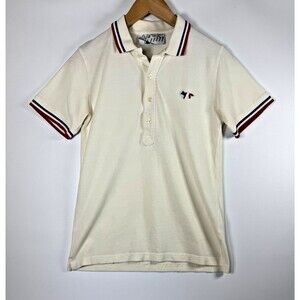 Maison Kitsune Tricolor Fox Polo Shirt Mens Small Ivory Blue Red Cotton Portugal